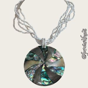 Seed Bead Necklace with Mother of Pearl and Abalone Pendant